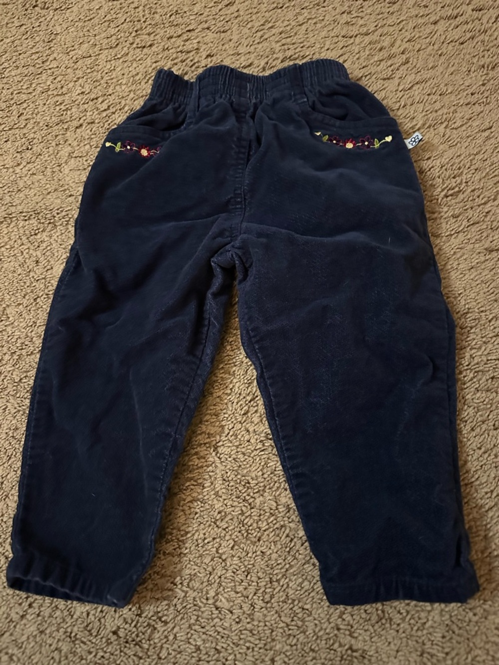 Vintage McKids Corduroy Embroidered Floral Pants Navy Blue Size 2T